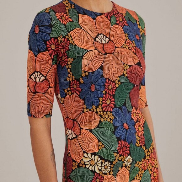 Farm Rio Black Stitched Flowers Lenzing™ Ecovero™ Viscose Midi Dress Size Small - Picture 16 of 16